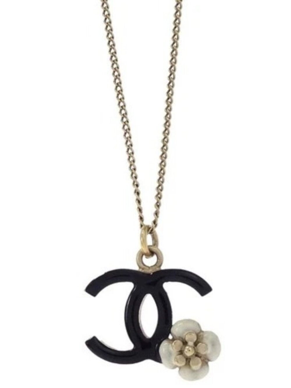 Chanel Gold Black CC Flower Pendant Necklace 0*A 167848